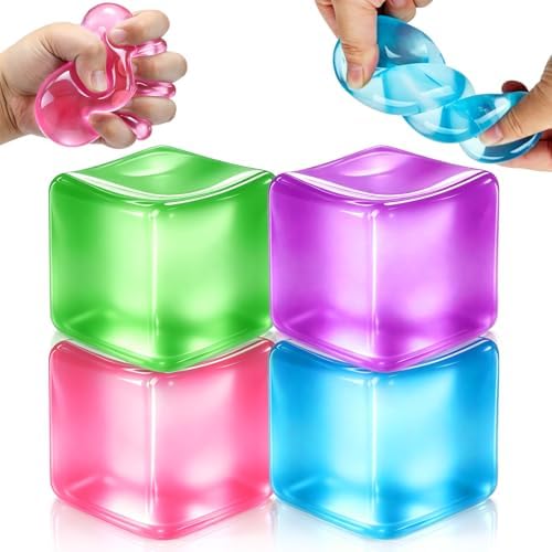 Ice Cube Squishy 4 Colors - Glossy Squeeze Stress Ball Set