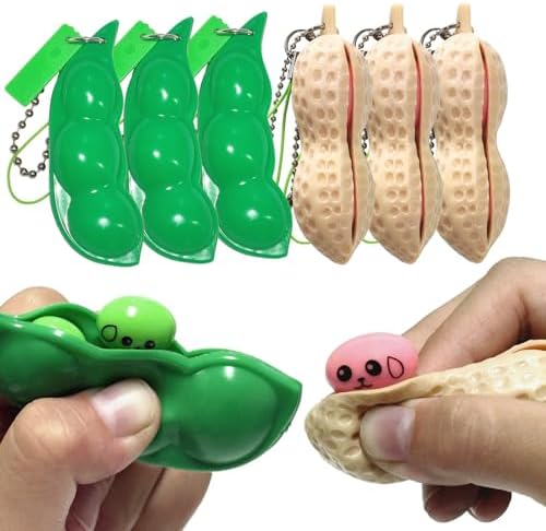 Soybean Squishy Pea &amp; Peanut Squeeze Keychains, 6 Piece Set