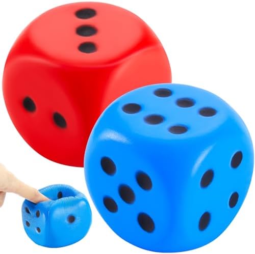 Large Dice Squishy 2-Pack, 3.9 Inch Red Blue Foam Stress Dice