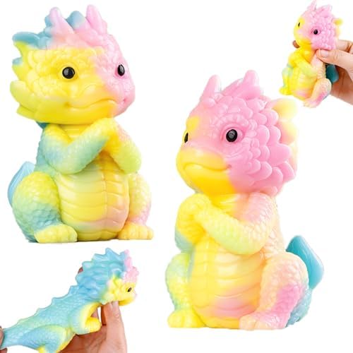 Rainbow Dragon Squishy 2 Pack - Kawaii Sticky Squeeze Toy