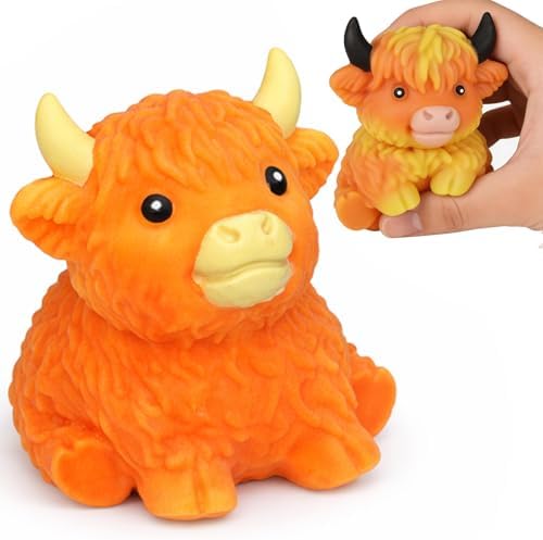 Fuzzy Cow Squishy Soft Highland Squeeze Toy for Stress Relief