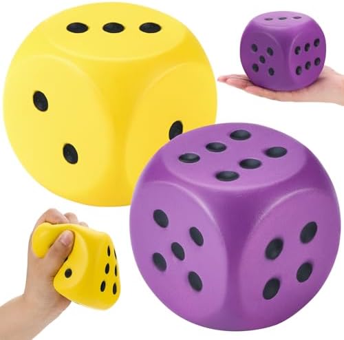 Jumbo Dice Squishy 2-Pack, Yellow Purple 3.9 Inch Foam Dice