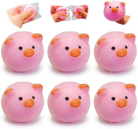 Mini Pig Squishy 6 Pack Fuzzy Mochi Squishy Fidget Toys