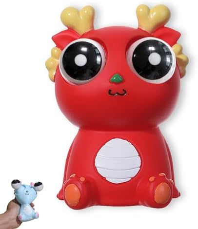 Kawaii Dragon Squishy with Pop-Out Eyes - Red Squeeze Toy