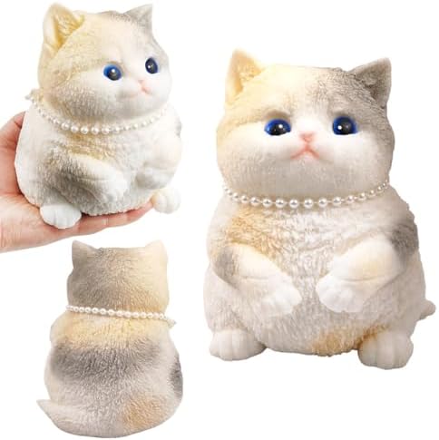 Jumbo Cat Squishy With Pearls, Fluffy Flocked Stress Toy