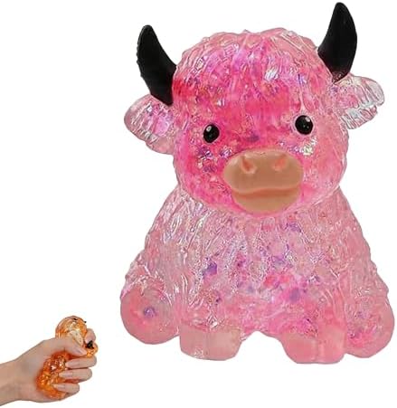 Kawaii Pink Cow Squishy Crystal Jelly Bead Highland Toy
