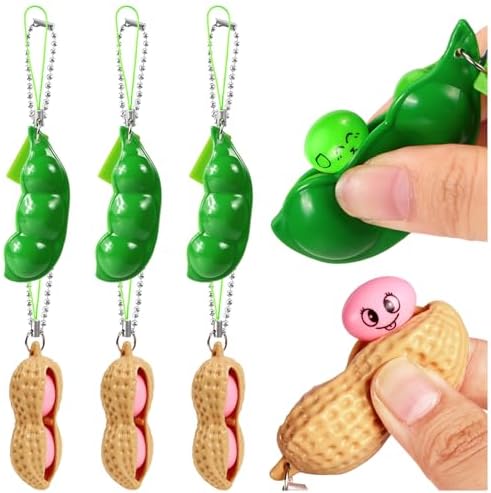 Soybean Squishy Pea &amp; Peanut Pod Keychain Fidgets, 6 Pack