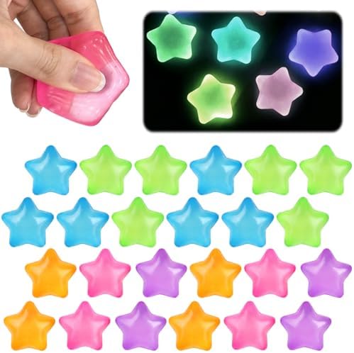 24 Pack Glow in the Dark Star Squishy Stress Balls - Mini Fidget Toys