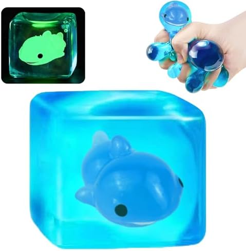 Glow in the Dark Dolphin Squishy Cube - Light Up Sensory Stress Toy