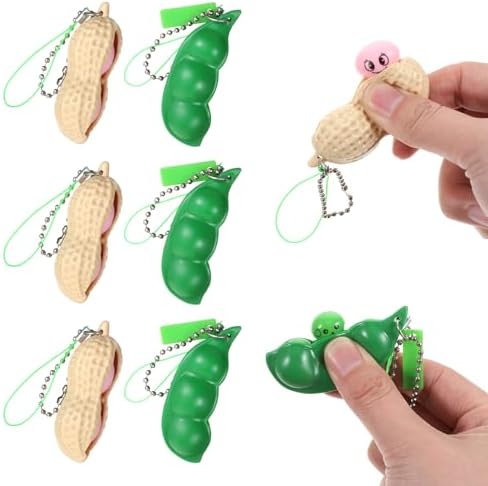 Peanut & Edamame Squishy Toy Set - 6 Squeeze Beans