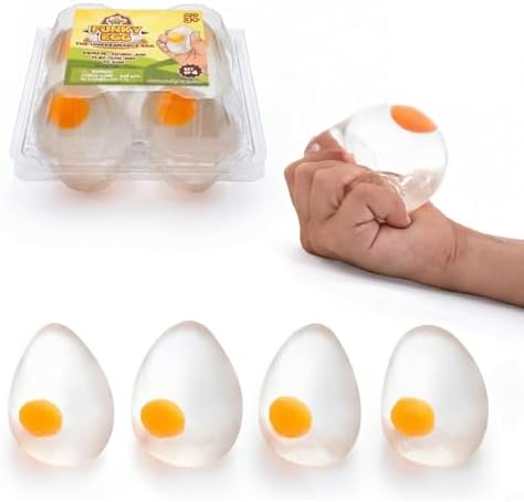 Realistic Yolk Egg Squishy, 4 Clear Squeeze Stress Eggs