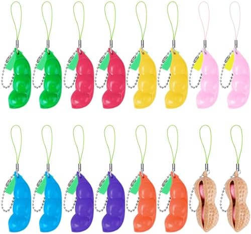 16 Pack Soybean Squishy Pea, Pea Pod &amp; Peanut Keychain Toys