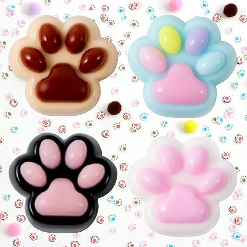 Cat Paw Mochi Squishy 4 Pack, Cute Squishy Fidget Toy