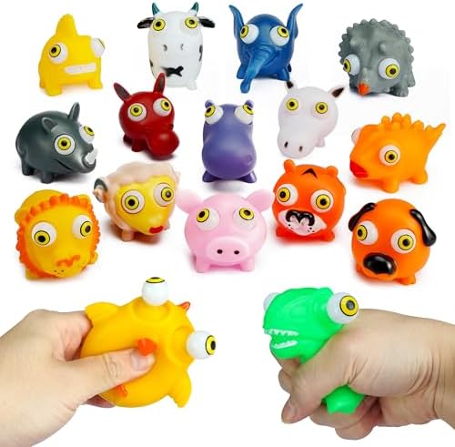 Bulk Animal Eyeball Squishy Squeeze Toys – 16 Pack