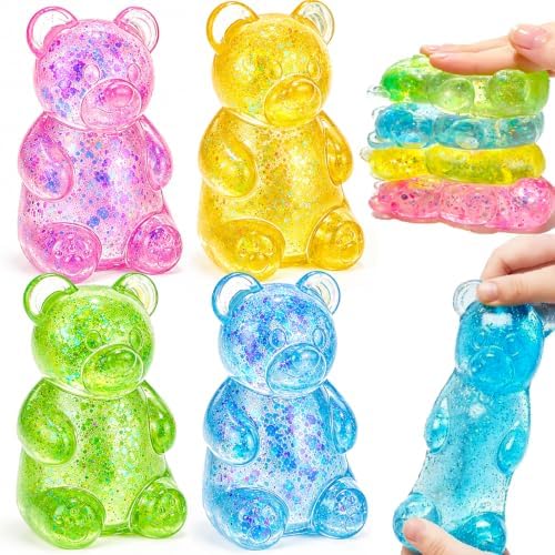 Glitter Gummy Bear Squishy 4 Pack Slow Rise Stress Balls