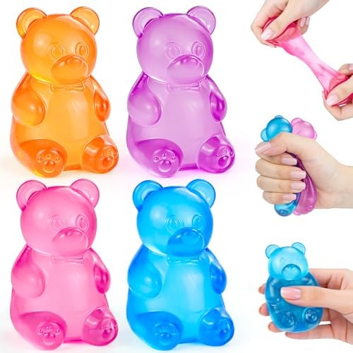 4 Pack Jelly Bear Squishy Translucent Slow Rising Toys