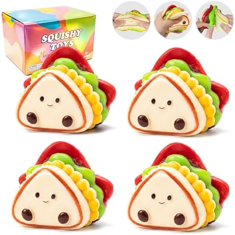 4 Pack Sandwich Squishy Cute Mochi Squeeze Sensory Toys Kids