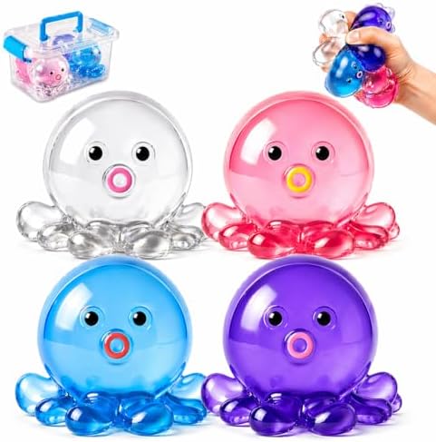 Mochi Octopus Squishy, 4 Pack Soft Squeeze Stress Toys