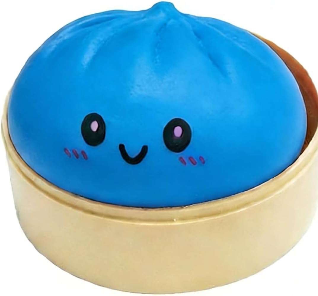 Azure Dumpling Squishy, Soft Smiley Bao Bun Stress Toy