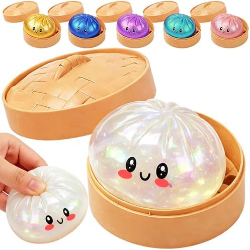 Glitter Dumpling Squishy – Soft TPR Stress Ball, 4pc Kawaii Fidget Toy