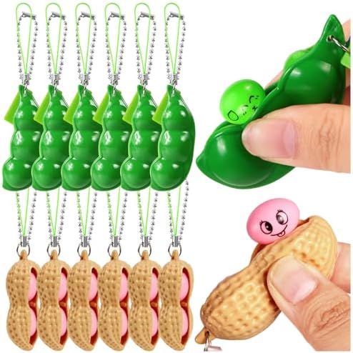 Soybean Squishy &amp; Peanut Squeeze Keychains, 12 Pack Sensory