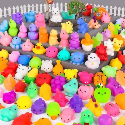 Animal Egg Squishy Mochi Set, 130 Mini Kawaii Squishies