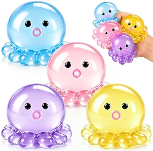 Jelly Octopus Squishy 4 Pack, Slow Rising Squeeze Toys