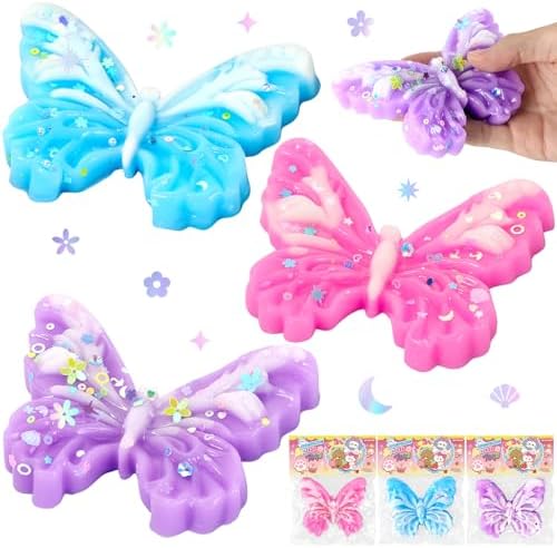 3 Pack Glitter Butterfly Squishy Slow Rising Sensory Toy