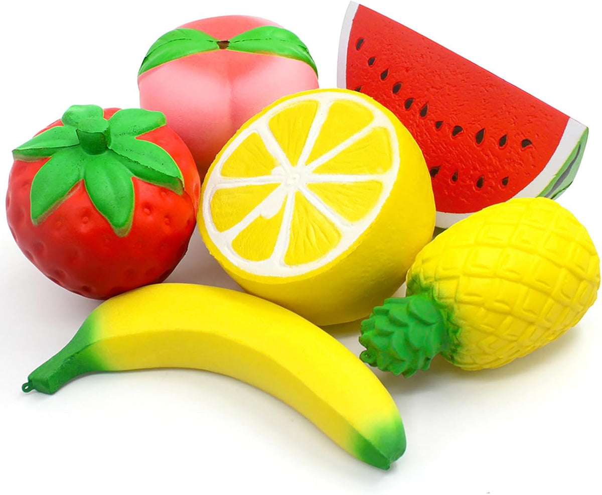 Jumbo Lemon Squishy Slow Rising Fruit Set, 6 Soft Squeeze Toys