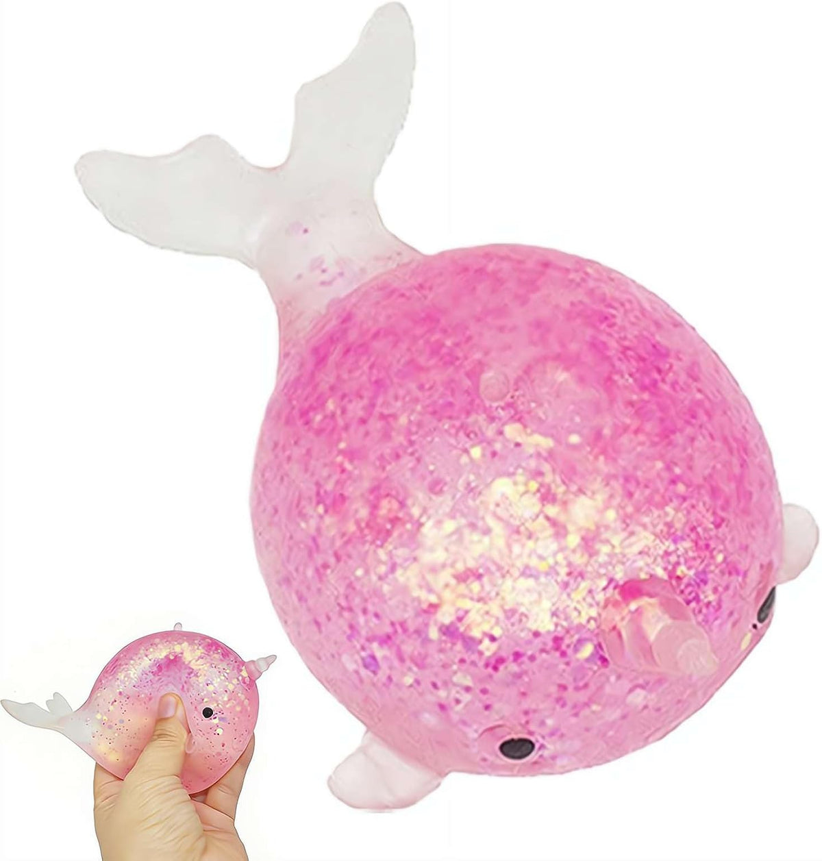 Pink Whale Squishy Glitter Water Bead Squeeze Stress Toy