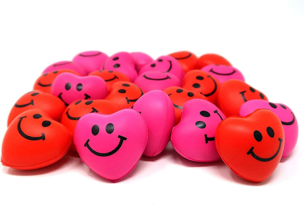 Mini Heart Squishy Stress Balls, Smiley Face 24 Pack