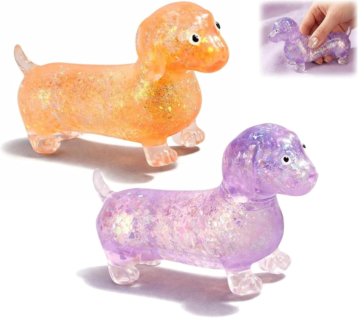 2 Pack Dachshund Dog Squishy Sparkly Weiner Stress Balls