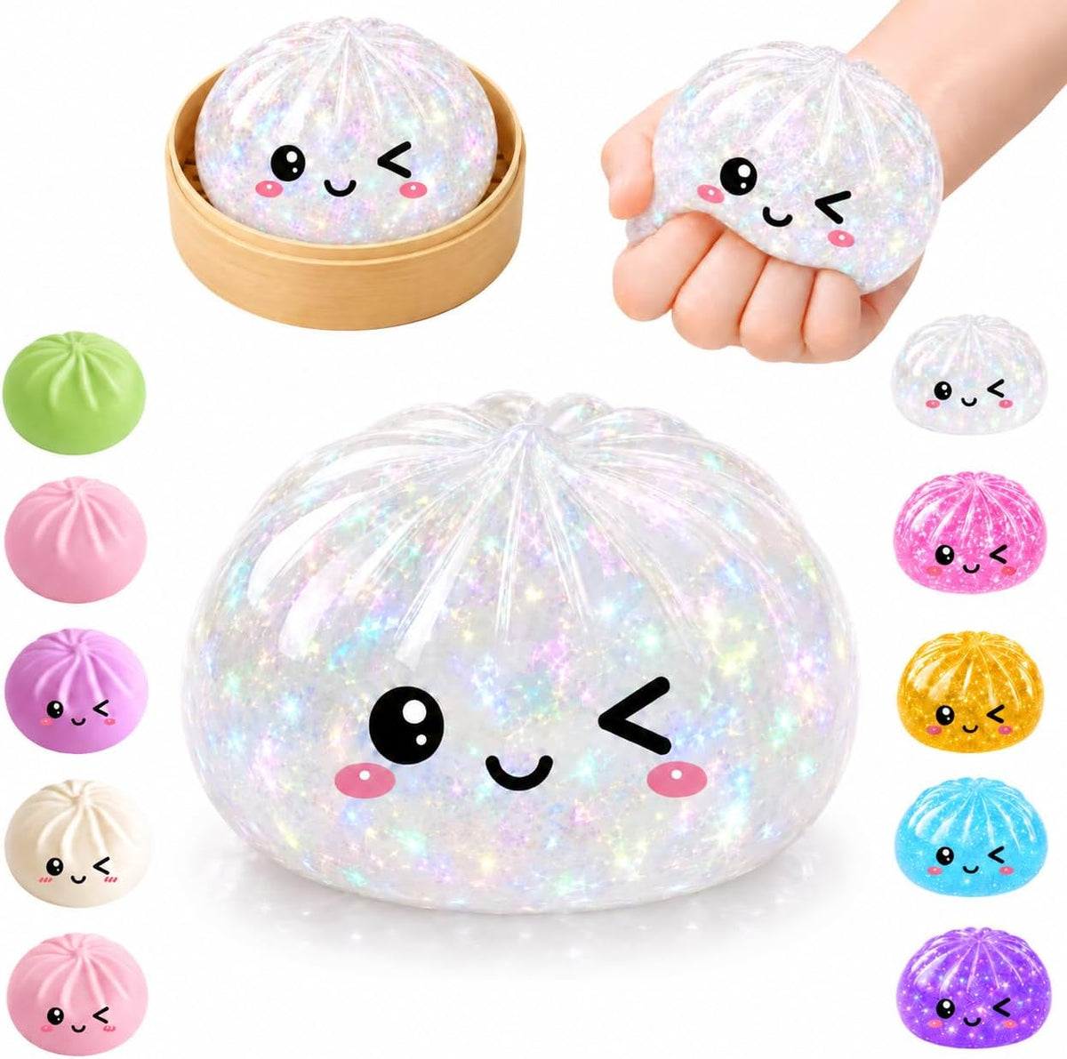 Glitter Dumpling Squishy Winking Bao Bun Squeeze Toy