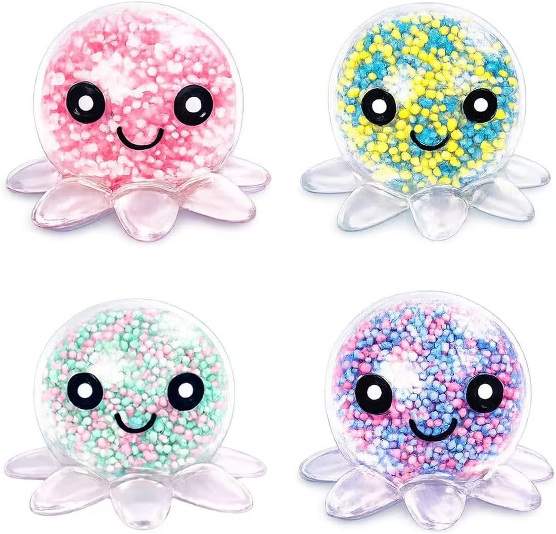 Mini Octopus Squishy 4 Pack, Foam Bead Stress Relief Toy