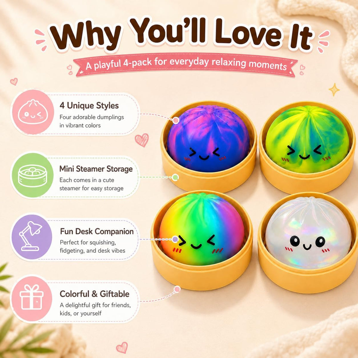 Dumpling squishy party favor sensory desk toy