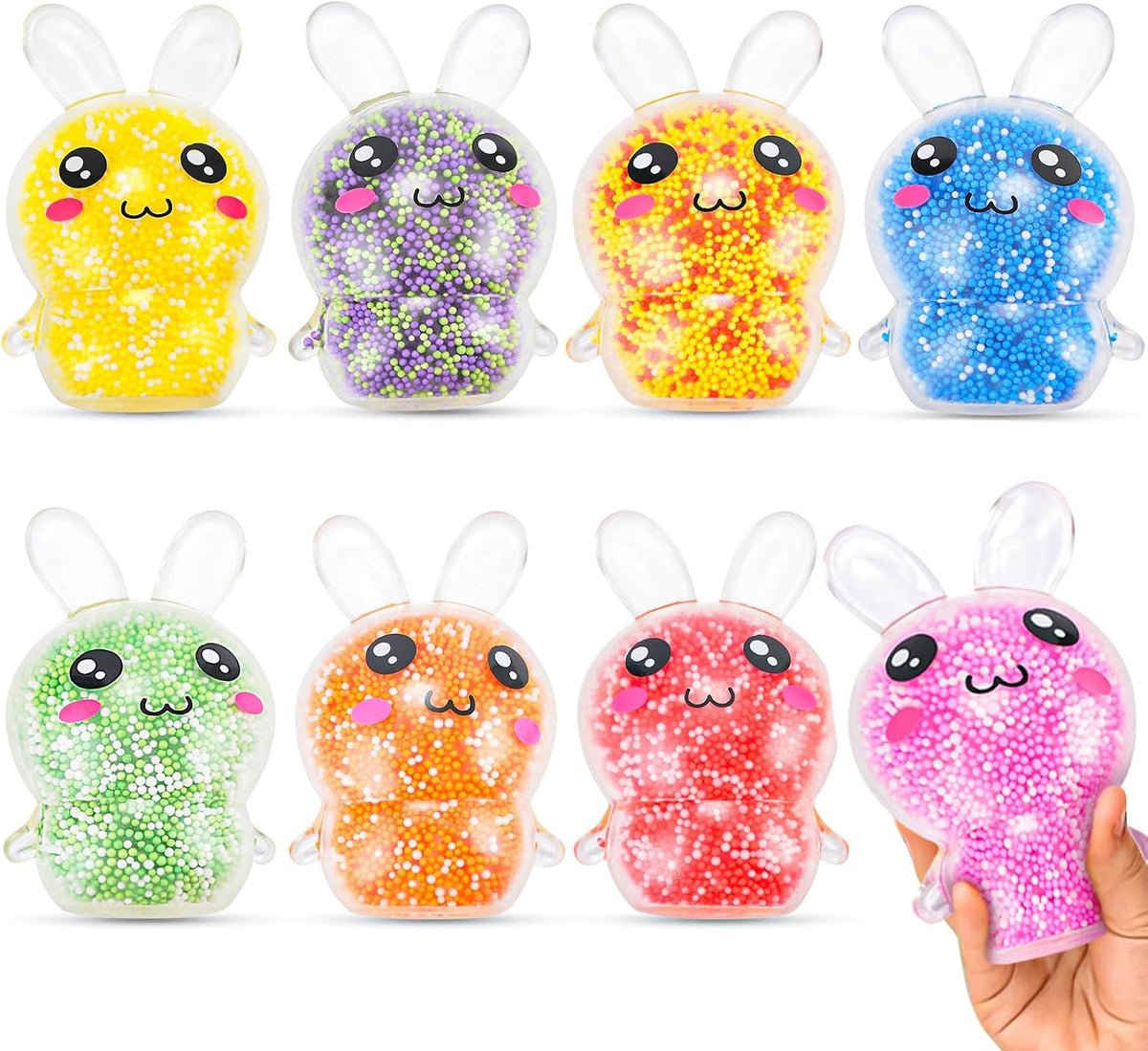Foam Bead Bunny Squishy 8 Pack Soft Squeeze Sensory Toy