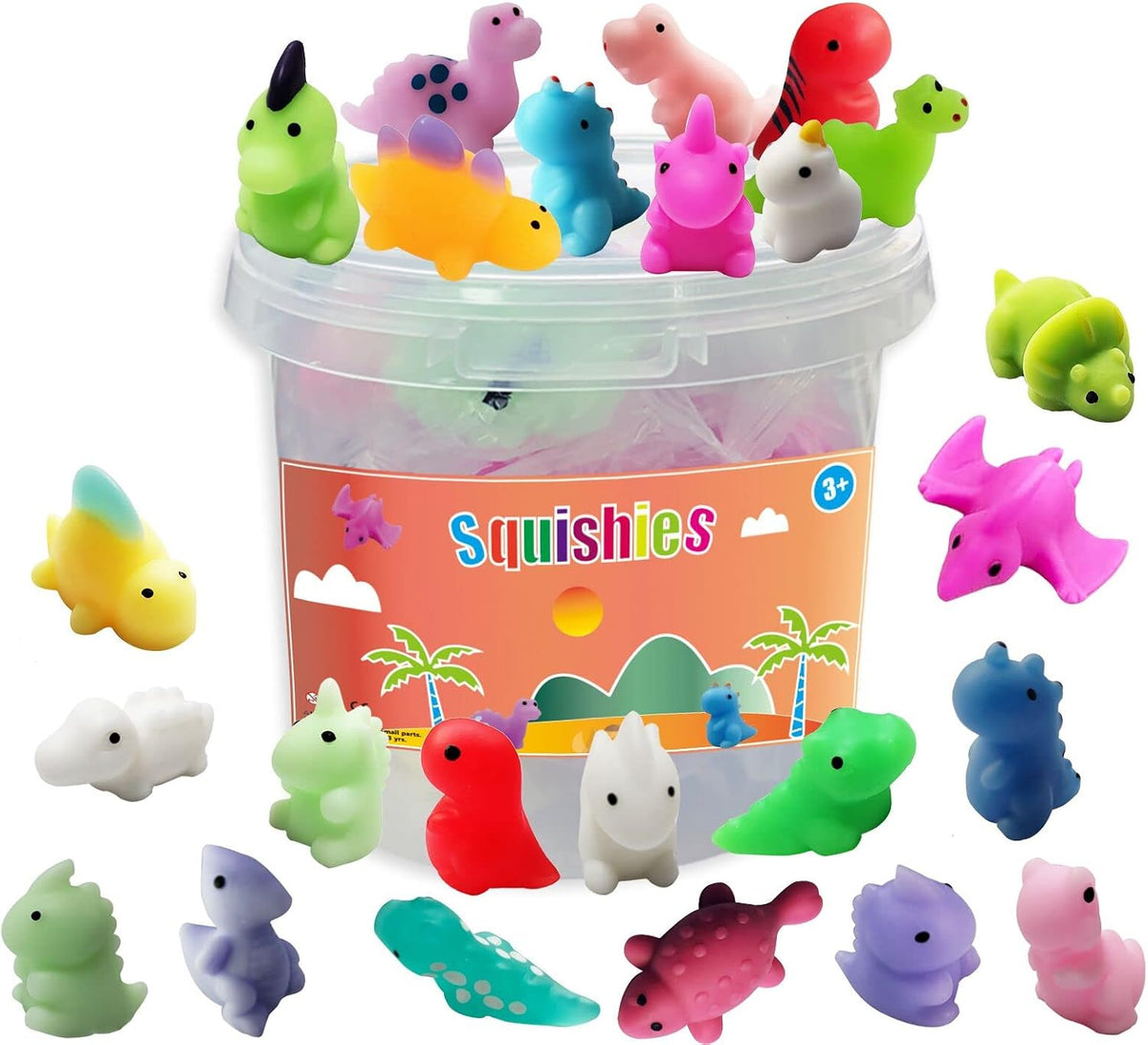 Bulk Dinosaur Squishy, 24 Pc Mochi Squishies with Tub
