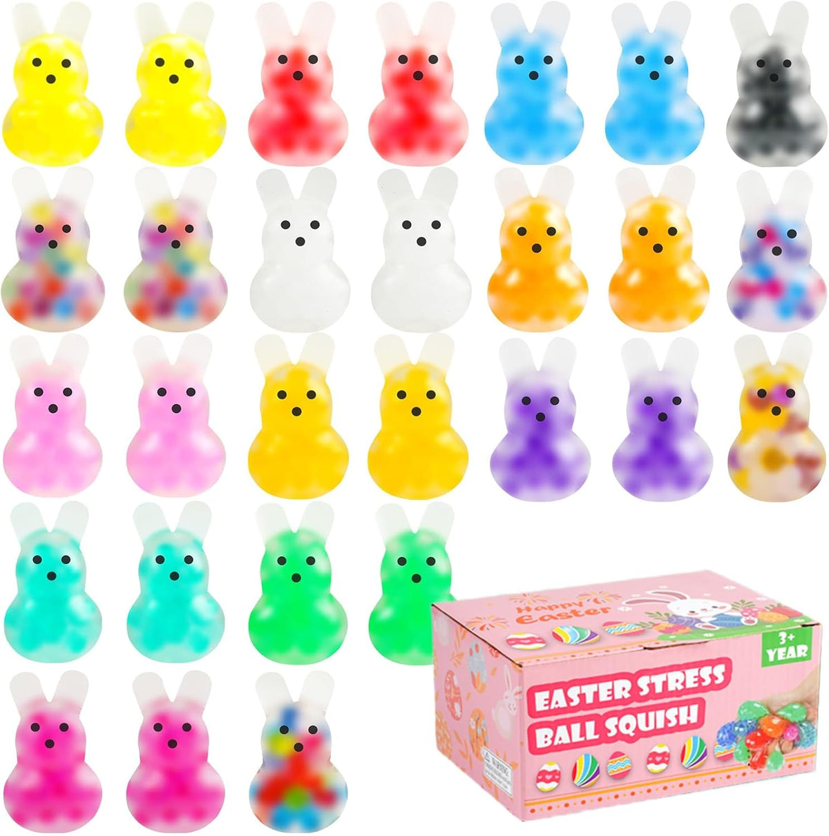 Soft Bunny Squishy 28 Pack Bulk Squeeze Party Favor Toy