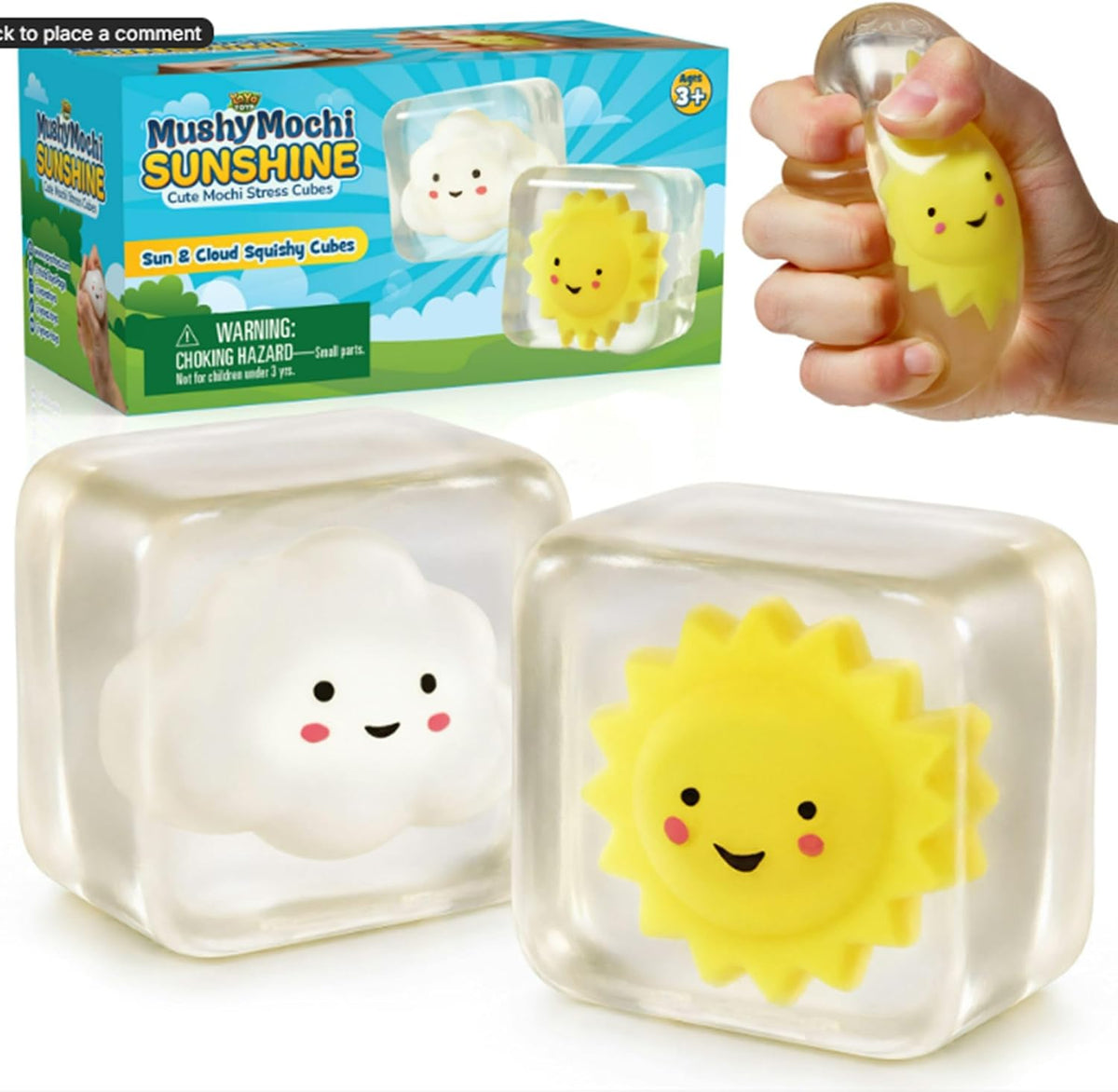 Sun and Cloud Squishy Cube 2 Pack, Mochi Stress Balls for Kids