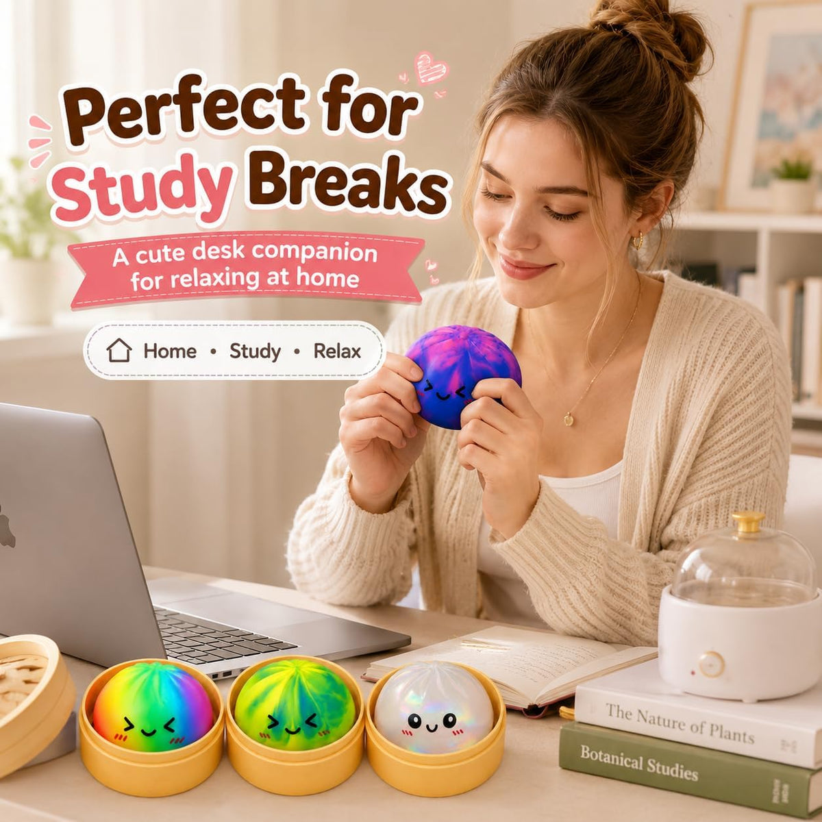 Dumpling squishy fidget toy detail - clear stretchy squeeze ball