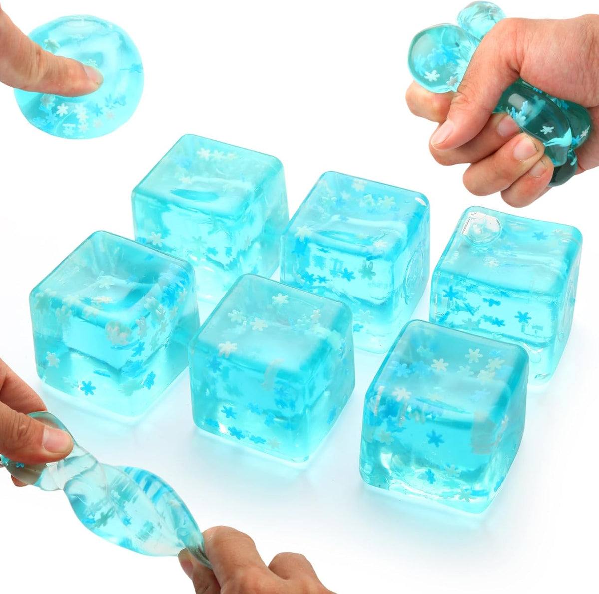 6 Pack Snowflake Ice Cube Squishy - Icy Blue Squeeze Toys