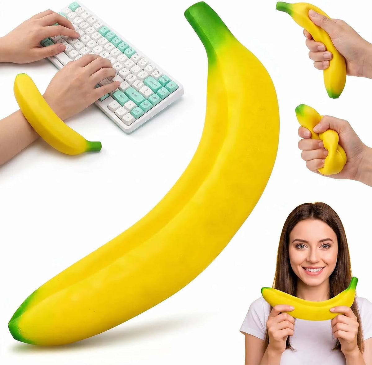 Jumbo Banana Squishy, Soft 7-Inch PU Foam Squeeze Fidget