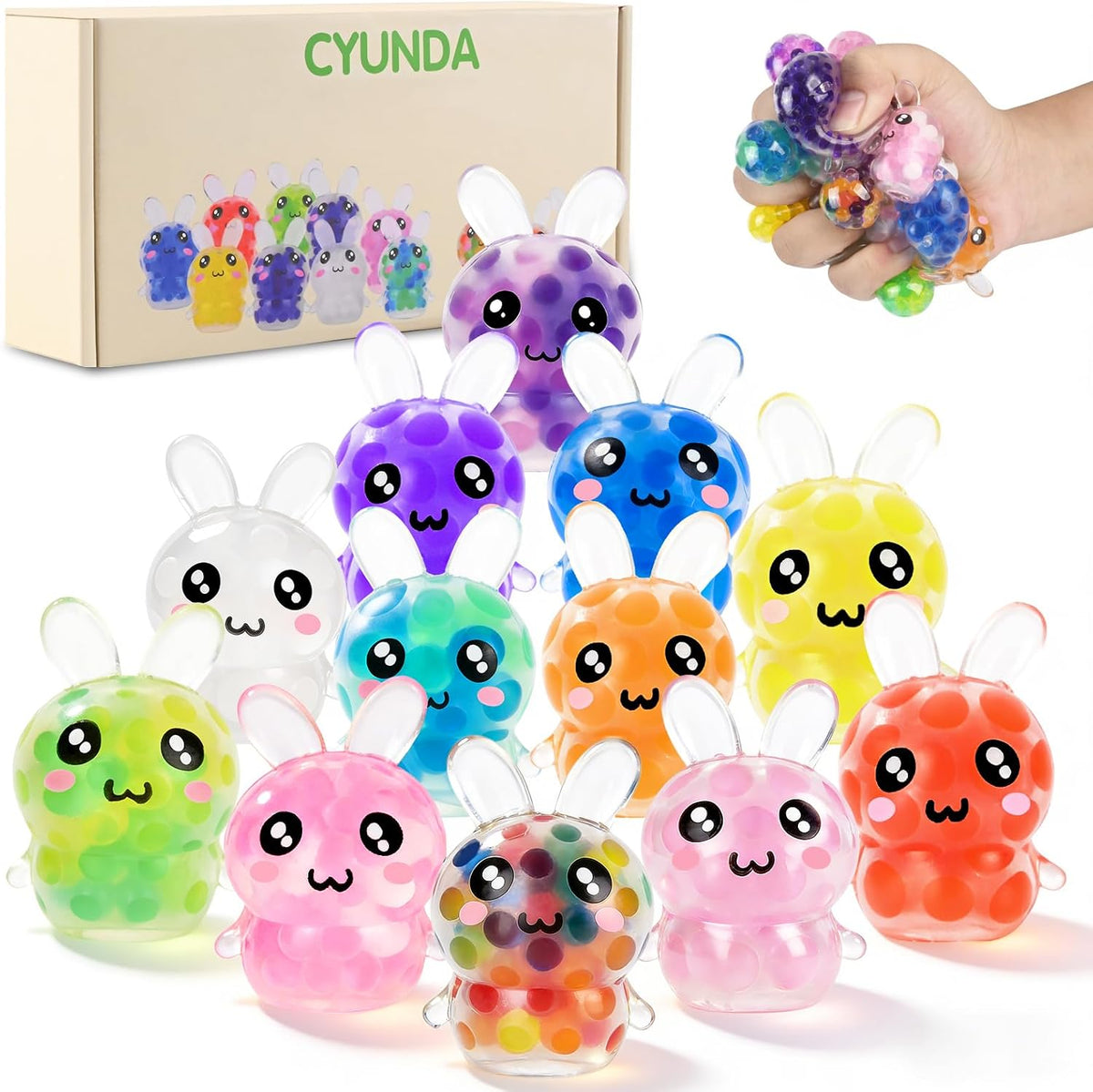 Gift Box Bunny Squishy 12 Pack Water Bead Kawaii Toy Set