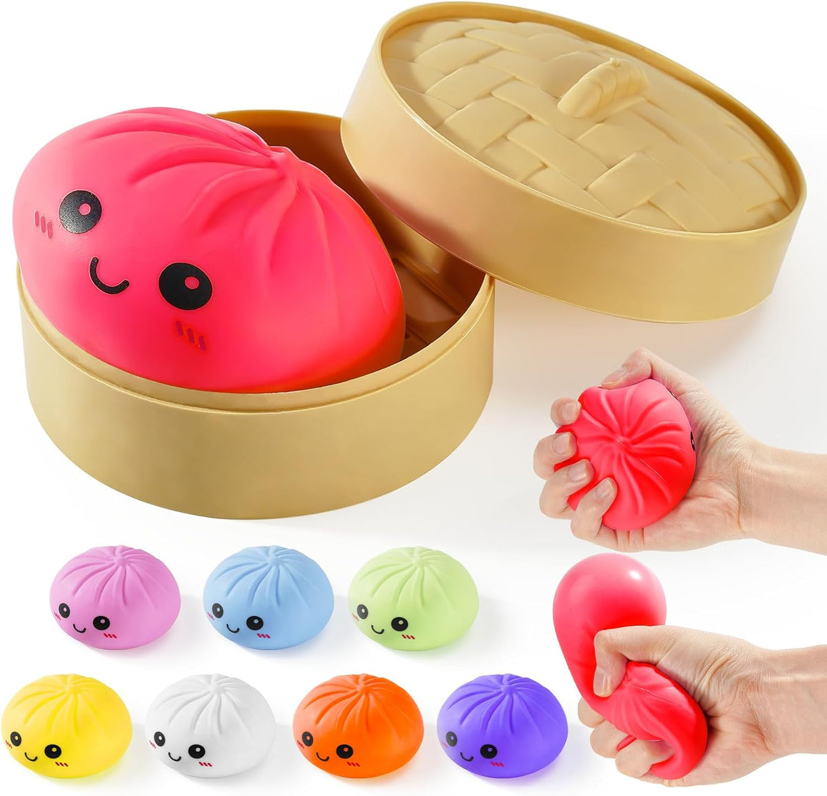 Red Jumbo Pea Pod Squishy, Soft Slow Rising Bao Bun Fidget Toy