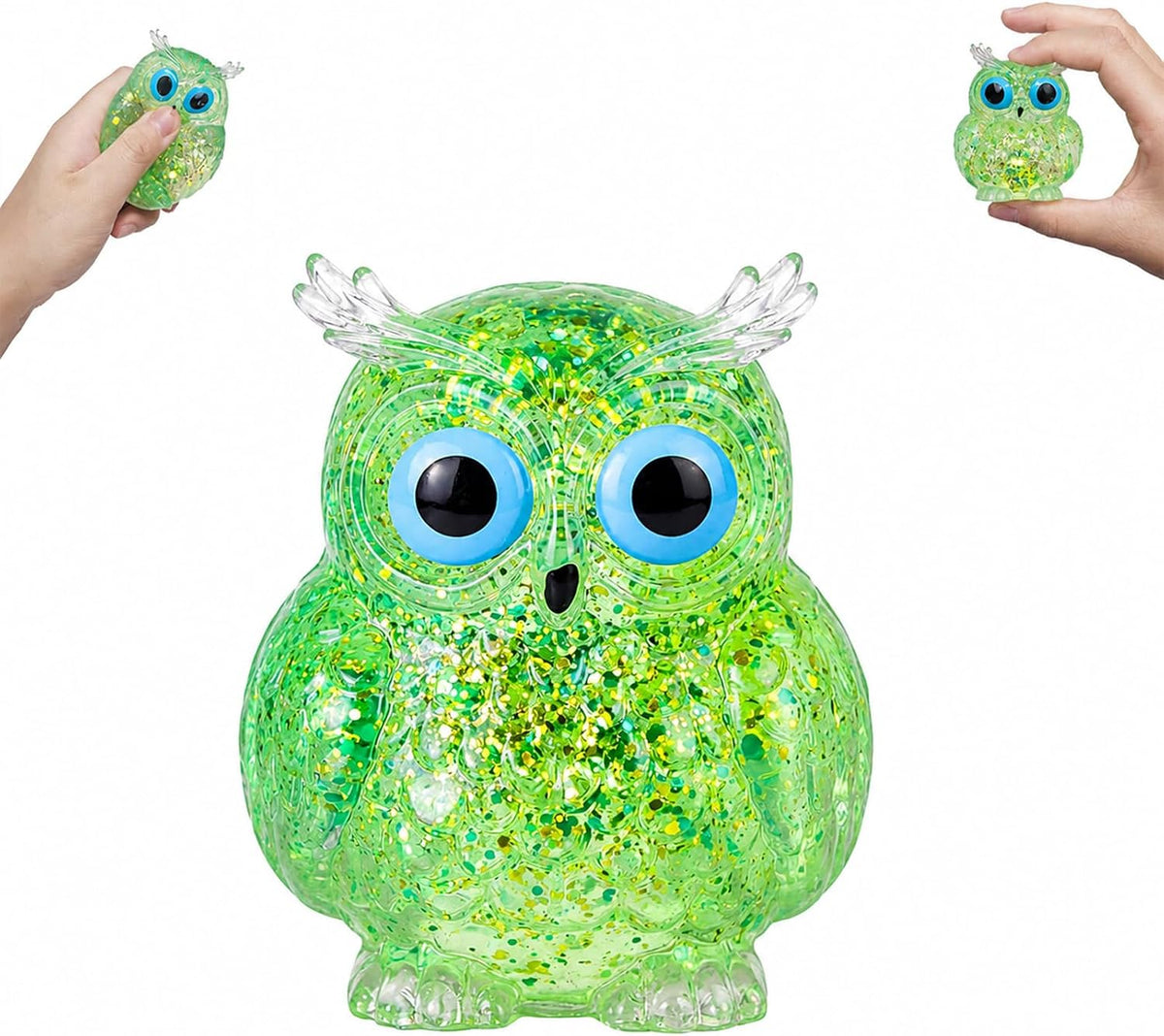 Stress Relief Owl Squishy Green Glitter Slow Rising Toy