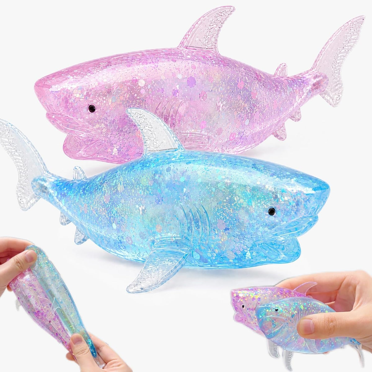 2 Pack Shark Squishy Sugar Balls in Pink and Blue