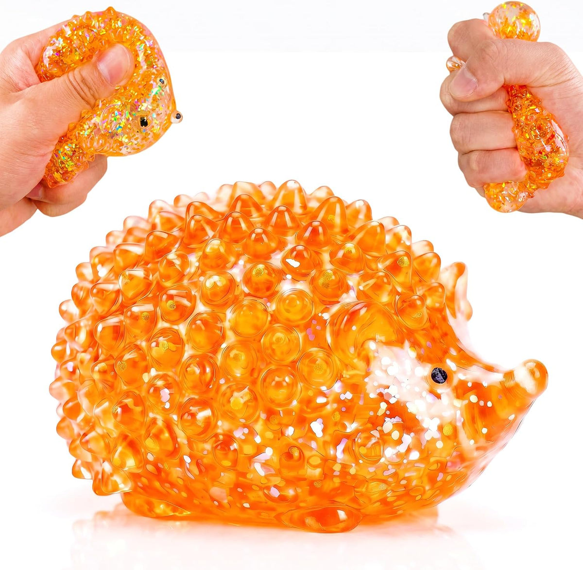 Orange Hedgehog Squishy Glitter Water Bead Fidget Toy