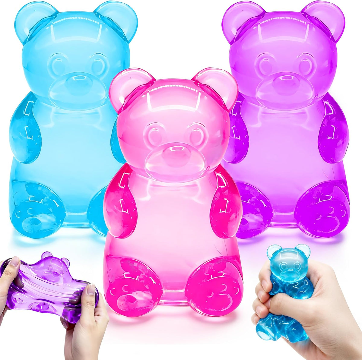 3 Pack Jumbo Jelly Bear Squishy Oversized Squeeze Toys
