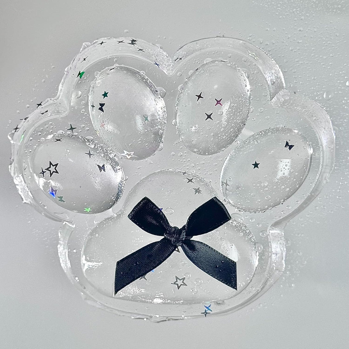 Clear Cat Squishy Paw With Bow, Slow Rising Jelly Fidget Toy