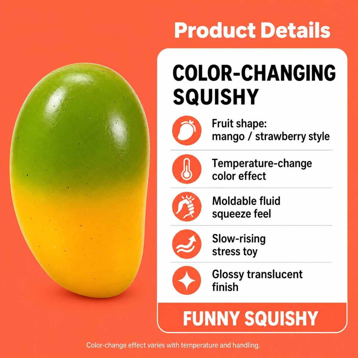 Color-Changing Fruit Squishy – size and material specifications